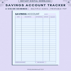 Savings Account Sheet Printable Personal Savings Tracker - Etsy